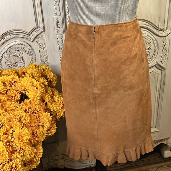 VS2 100% Camel GOAT Suede Ruffled Hem Cowgirl Boho Prairie Peasant Skirt S/12 - Picture 6 of 9